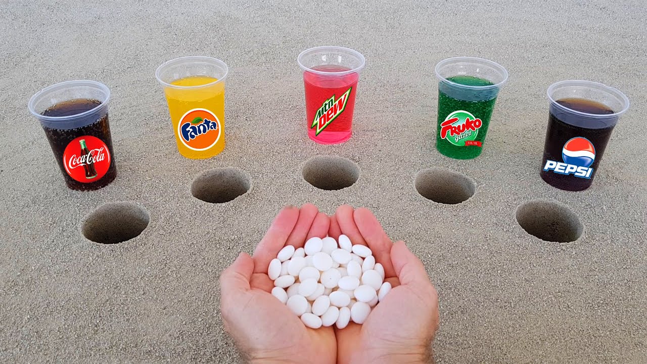 Experiment !! Cola, Mtn Dew, Pepsi, Fanta, Fruko and Mentos Underground