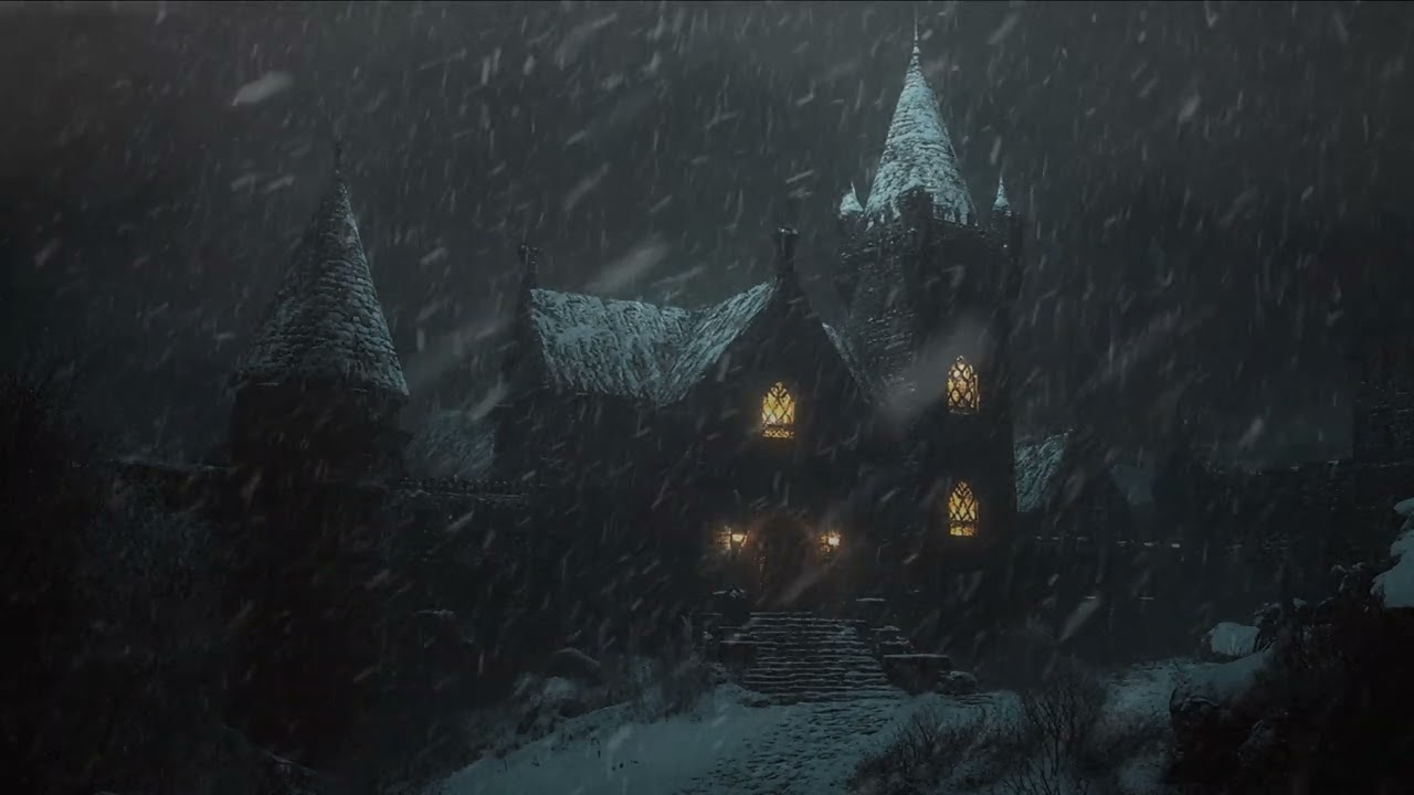 SLEEP DEEP While Howling Blizzard Storm Winds Haunt This Dark Eerie Sinister Castle:  10 Hours
