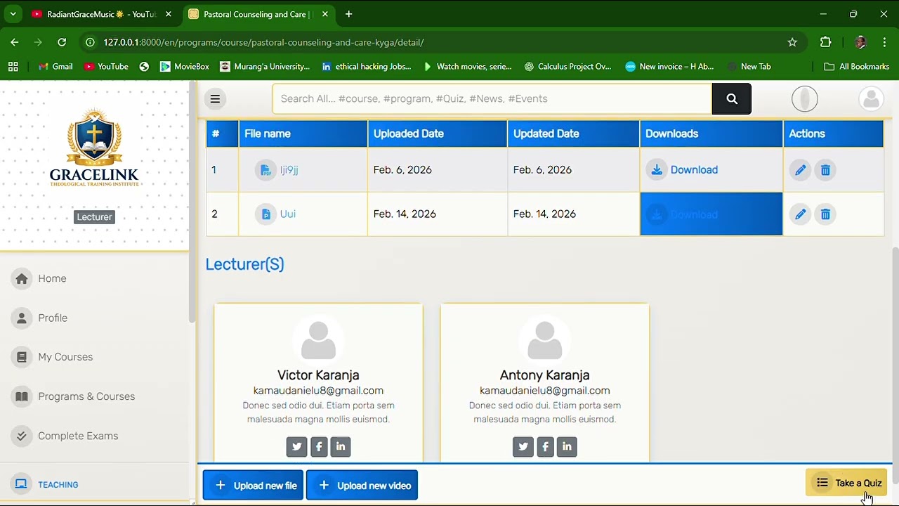 Gracelink  Learning management system   portal for lecturer