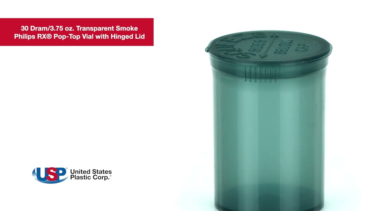 30 Dram Transparent Smoke Philips RX&reg; Pop-Top Vial with Hinged Lid | U.S. Plastic Corporation&reg;