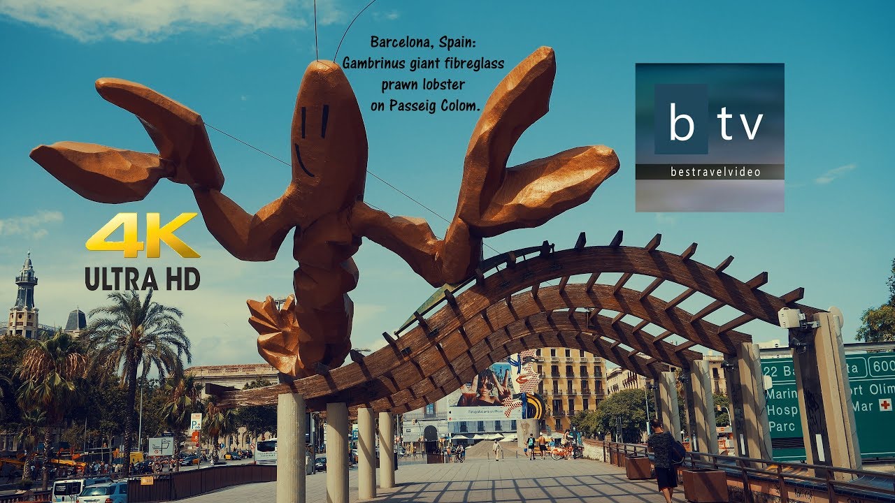 Visit Barcelona, Spain: Gambrinus giant fibreglass prawn lobster on Passeig Colom.