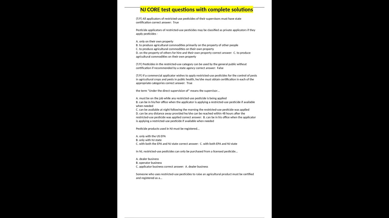 NJ CORE test questions with complete solutions