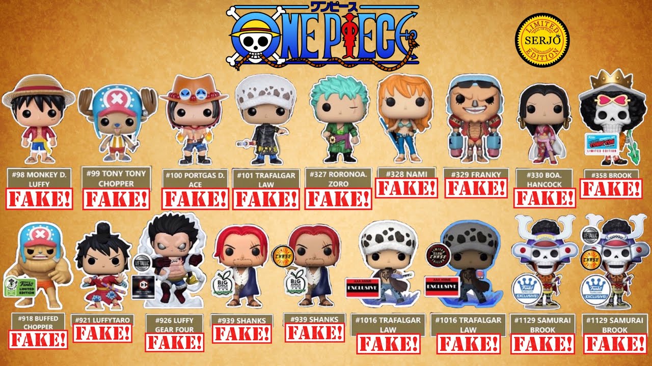 Comparisons of all 19 fakes by Funko POP! One Piece!