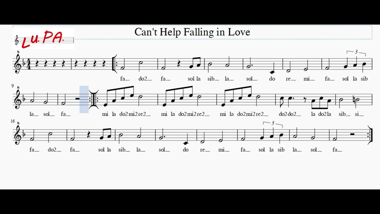 Can't Help Falling in Love (E. Presley)- Flauto - Note - Spartito - Karaoke - Recorder -Instrumental
