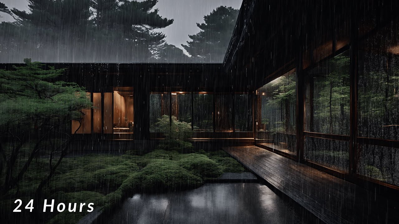 24 Hour HEAVY RAIN in Traditional Japanese Home | Rain Sounds for Sleeping