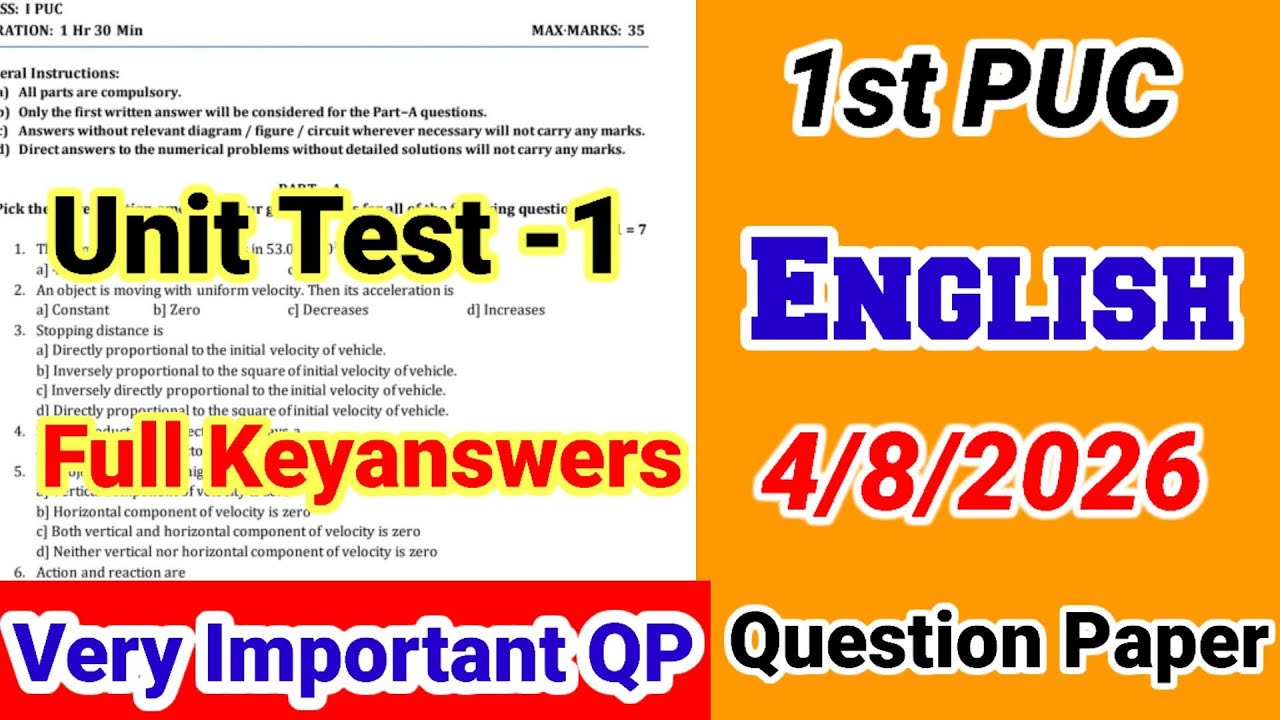 1st PUC English Unit Test 1 Question Paper 2026 with answers kseab