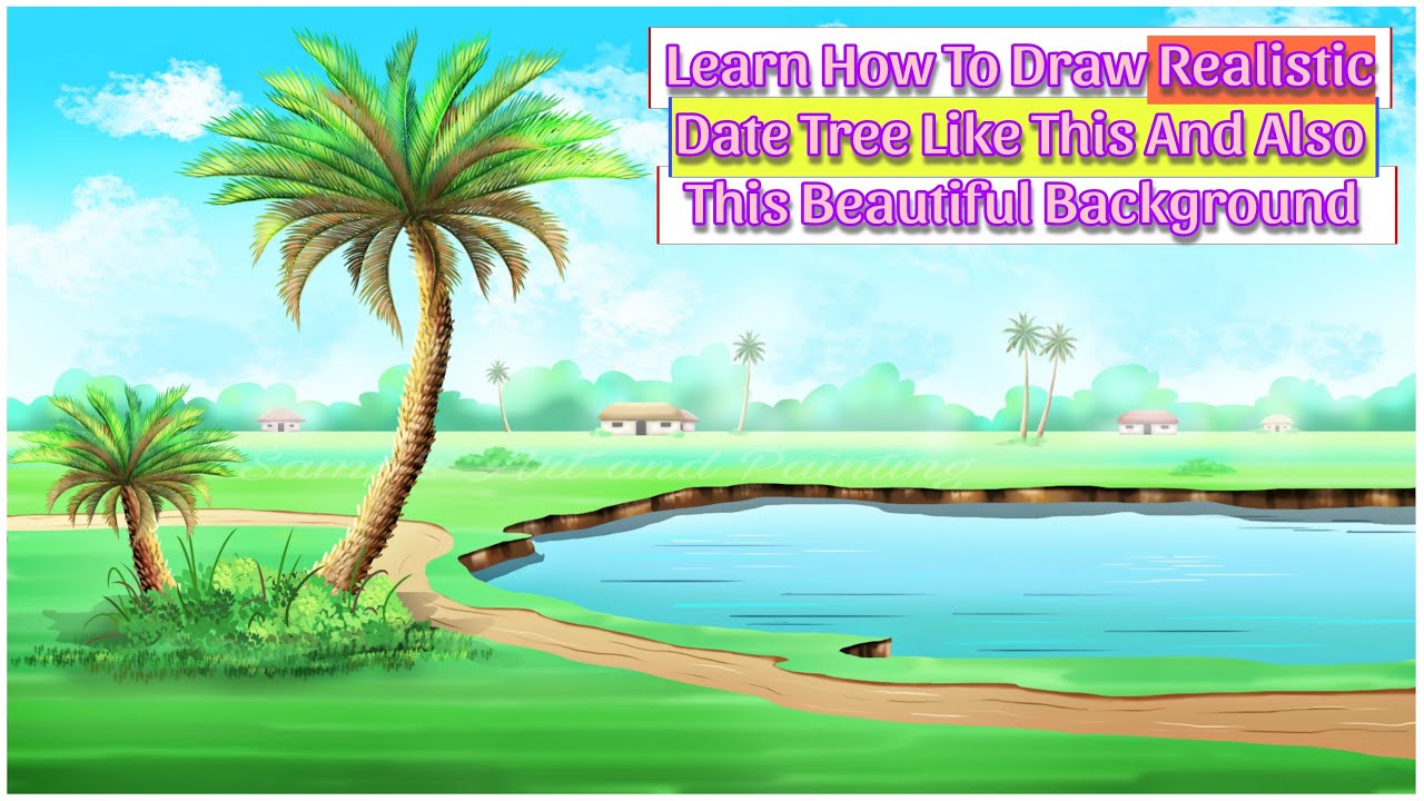 Date Palm Drawing In Photoshop Very Easily / Date Palm Leaf & Trunk Detailing/ Bush & Pond Drawing..