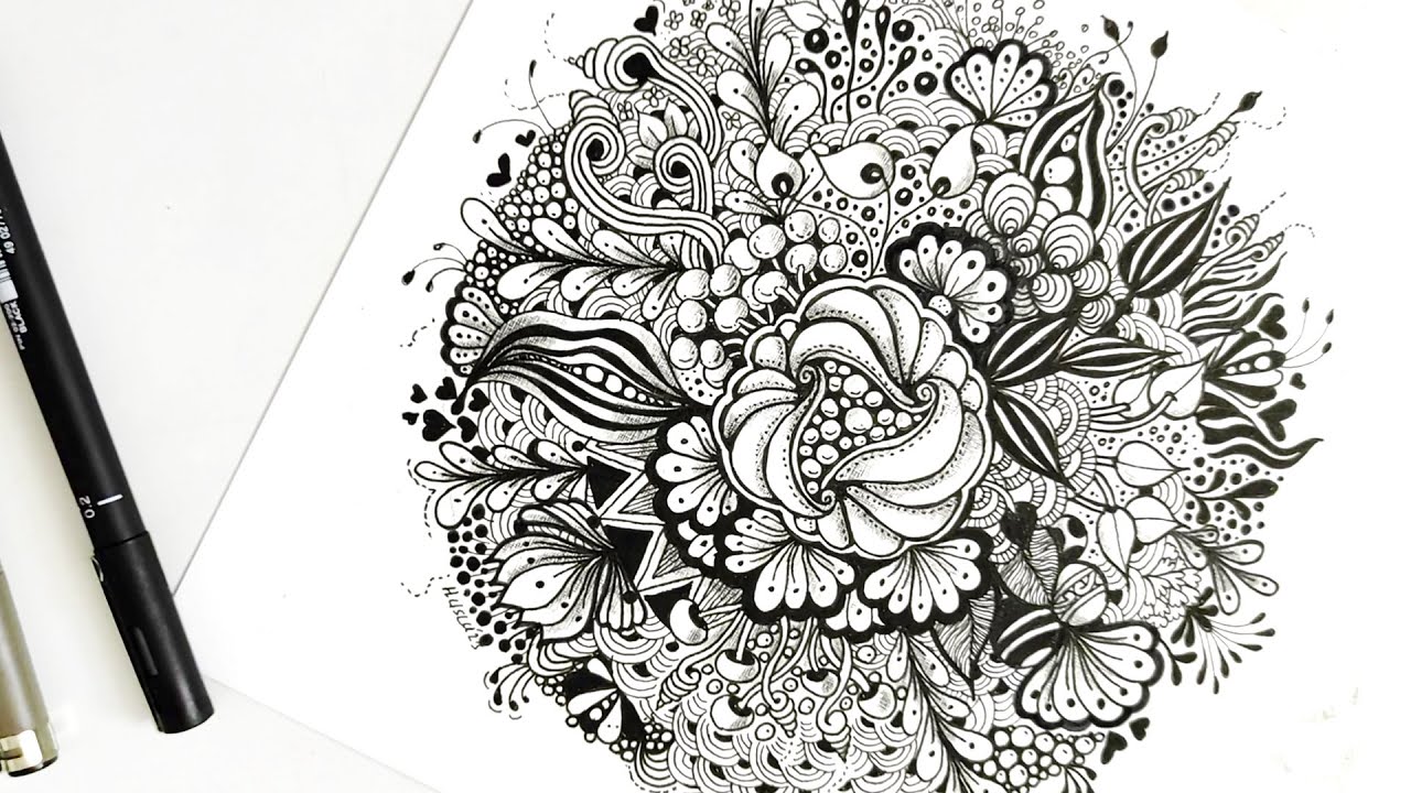 Zentangle flower drawing || Zentangle floral art || Easy zentangle art flowers