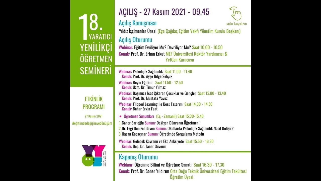 18. Yaratıcı Yenilikçi Öğretmen Semineri Ana Oturumlar (1. Bölüm)