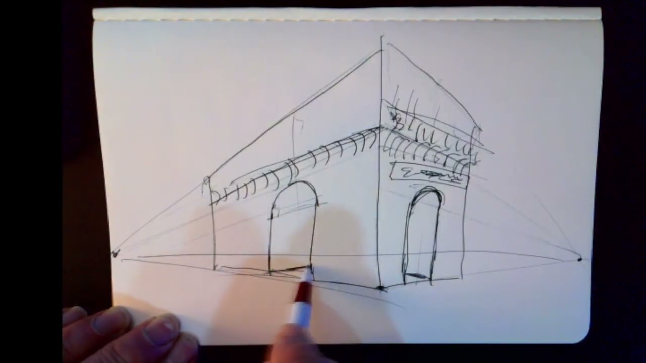 Hand Sketch   Arc de Triomphe   2pt Perspective With Annotations