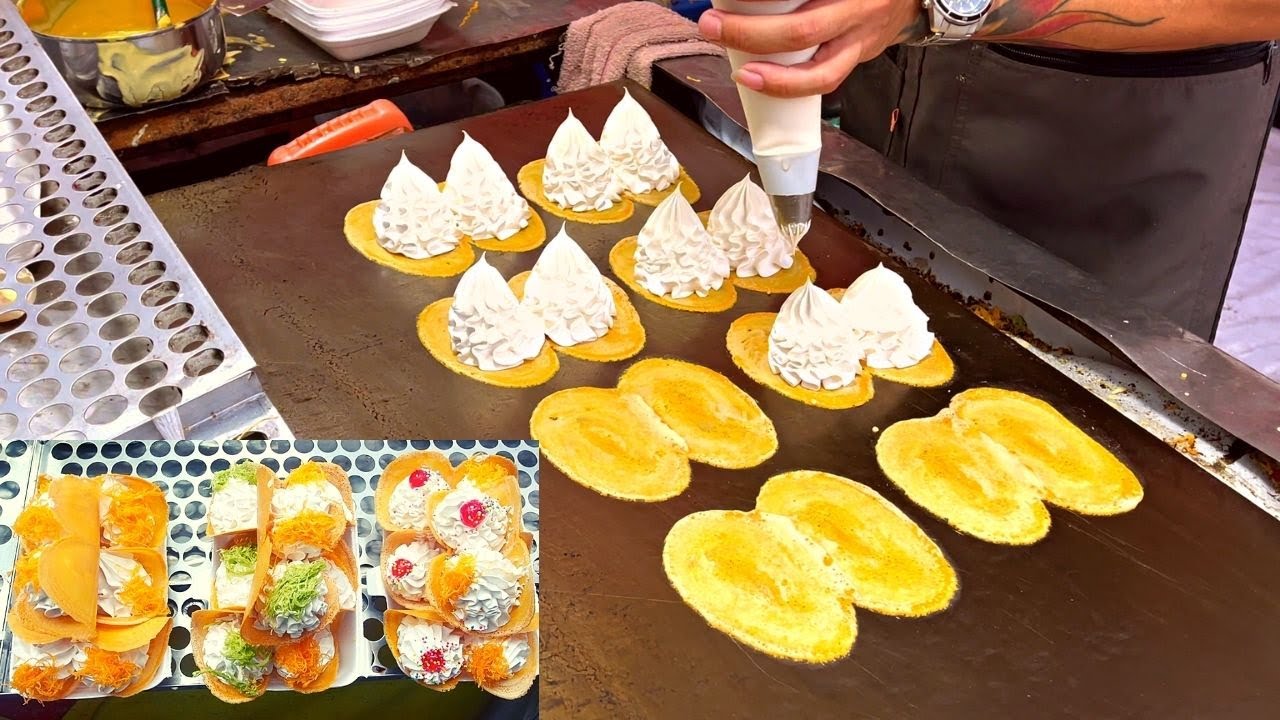 Khanom Buang | Thai Crispy Crepe with Meringue | Thai Street Food