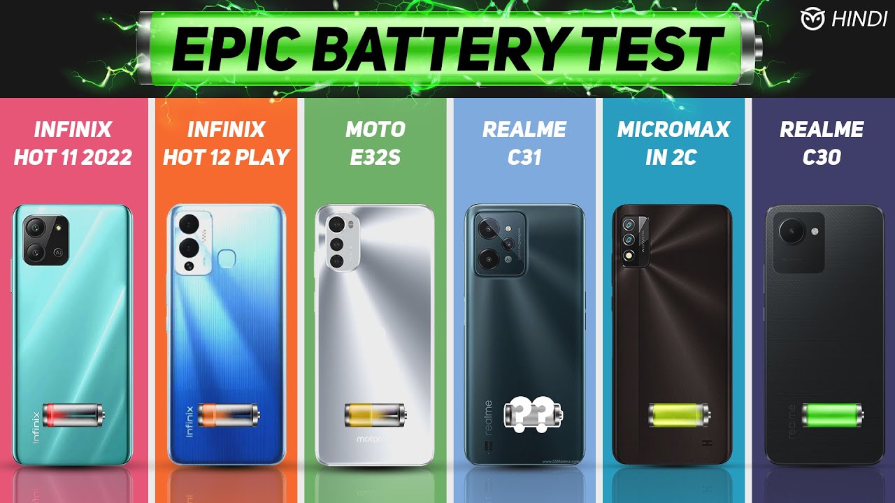 Moto E32s vs Realme C31, C30, Micromax IN 2C, Infinix Hot 12 Play Battery Drain Test | Charging Test