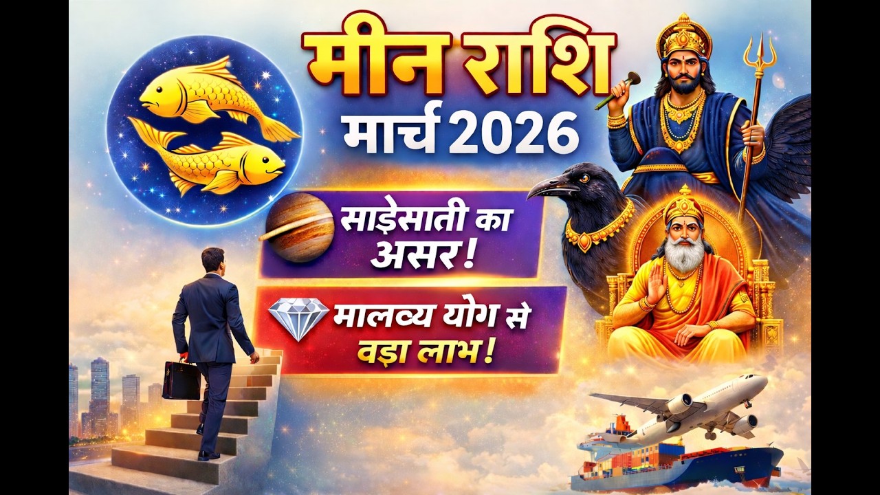 Meen Rashi March 2026 Rashifal | साढ़ेसाती, मालव्य योग और करियर-व्यापार में बड़ा बदलाव