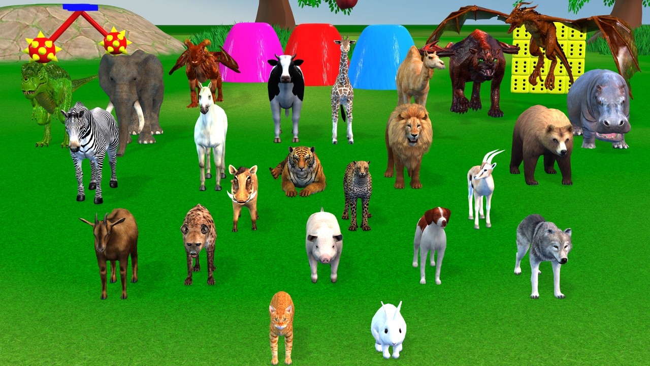 Long Slide Game with Cow Elephant Gorilla Hippopotamus Tiger 3d Animal Game Funny 3d Animals