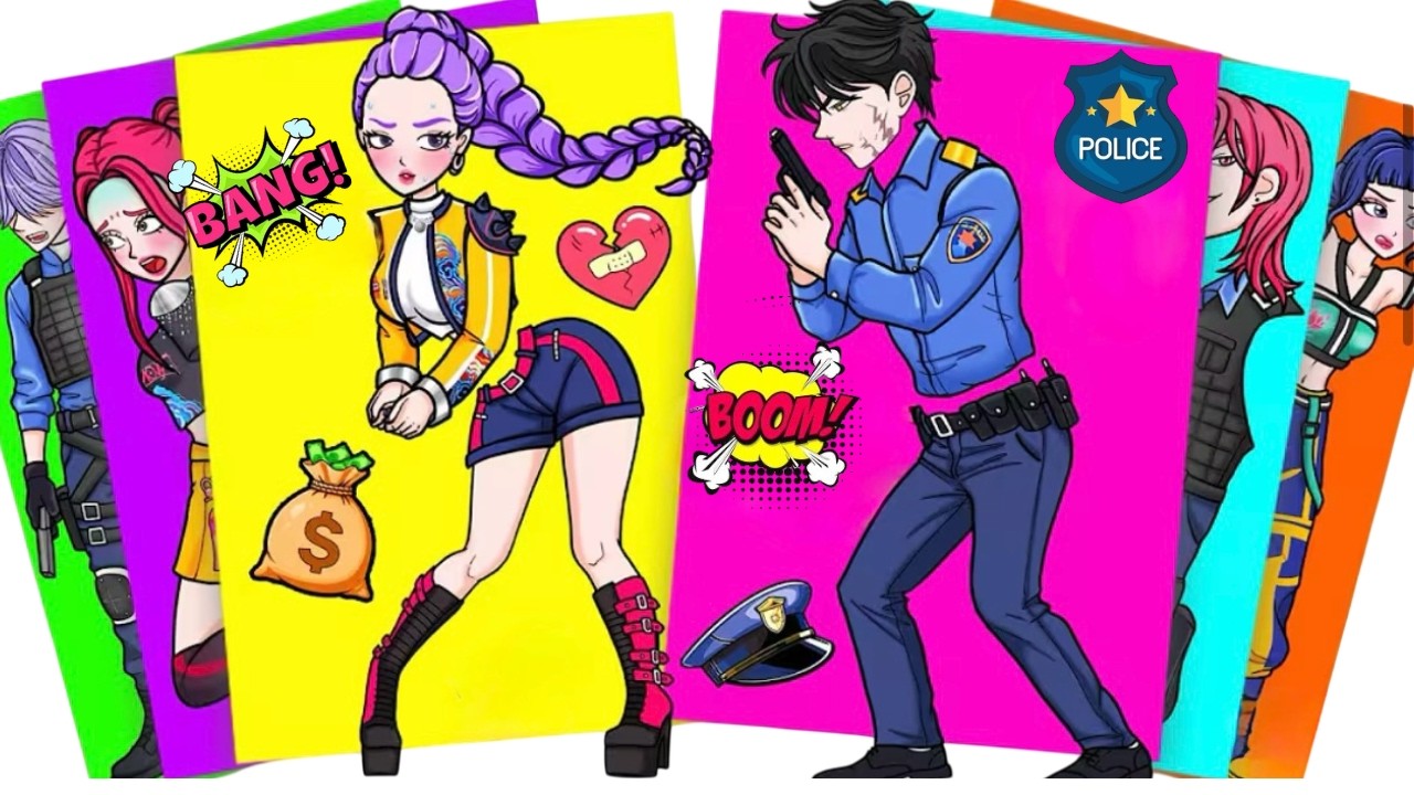 POLICE JINU SAJA CATCHING HUNTRIX RUMI IN THE STREET - KPOP DEMON HUNTERS|STICKER BOOK DIY