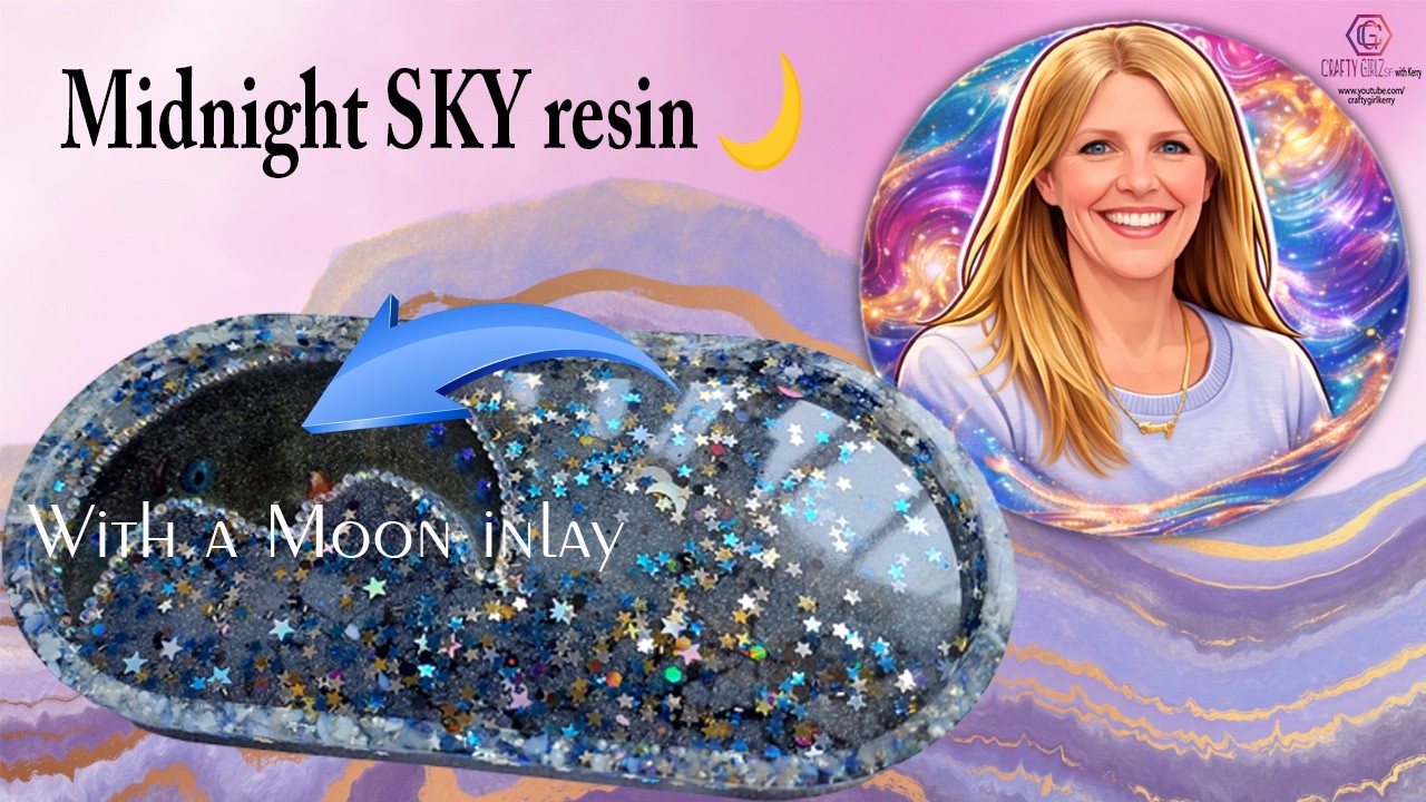 Подставка из смолы «Полуночное небо» 🌙✨ + инкрустация в виде светящейся луны и подвесные блестки