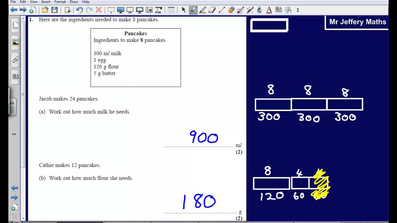 Proportion (recipes) - Question 1 Edexcel GCSE Maths 2008 Non-Calculator Solution