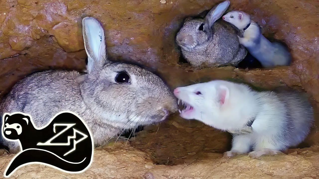 Young Ferret Gains Her Confidence - Going After Rabbits Solo - Sunrise Ferreting 21