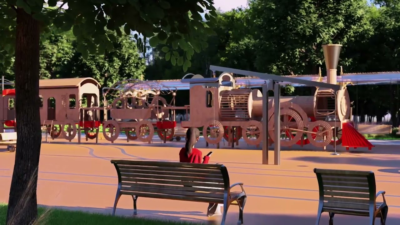 Parque con espacios deportivos e infantiles