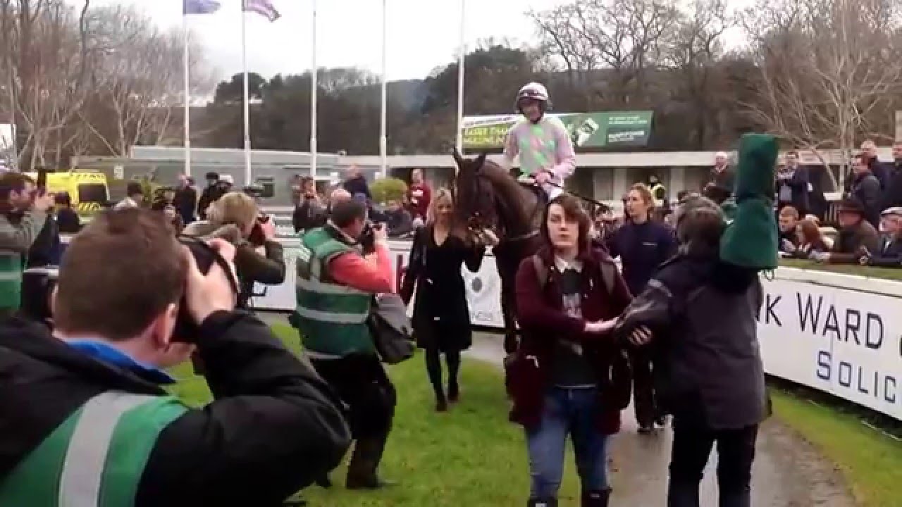 Douvan arrives back into the winners enclosure after winning the Irish Arkle