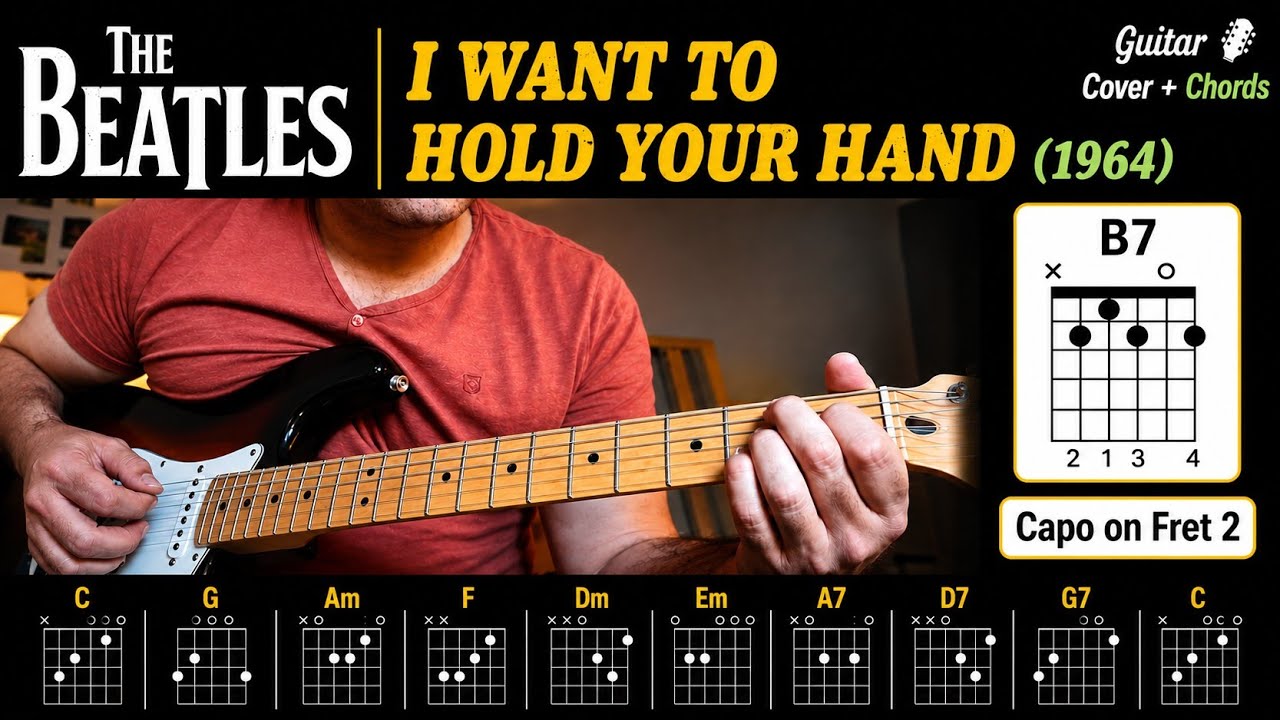 I Want To Hold Your Hand - The Beatles | Guitar Cover + Chords On Screen