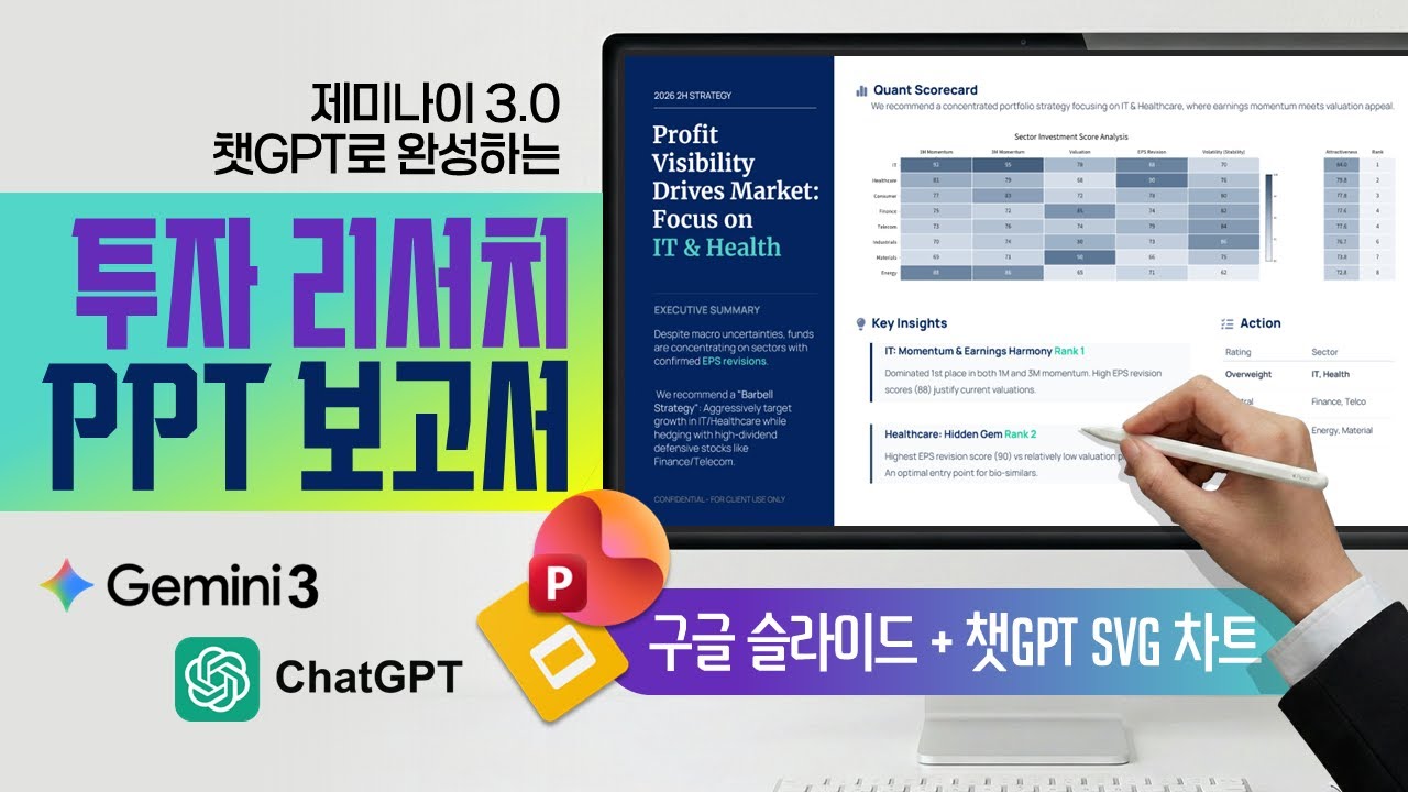 💯제미나이 캔버스와 챗GPT 히트맵 차트로 고객용 투자 리서치 PPT 보고서 작성하기 (컨설턴트의 구글 캔버스, 구글 슬라이드, 챗GPT SVG 벡터 차트 그래프 생성하기)