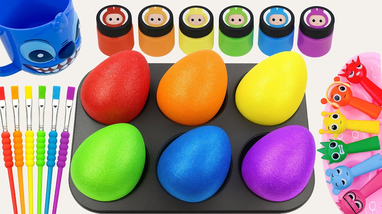 Oddly Satisfying Video l Making DIY 6 New Glittre Giant Eggs and SPRUNKI Labubu Paints Blue Cut ASMR