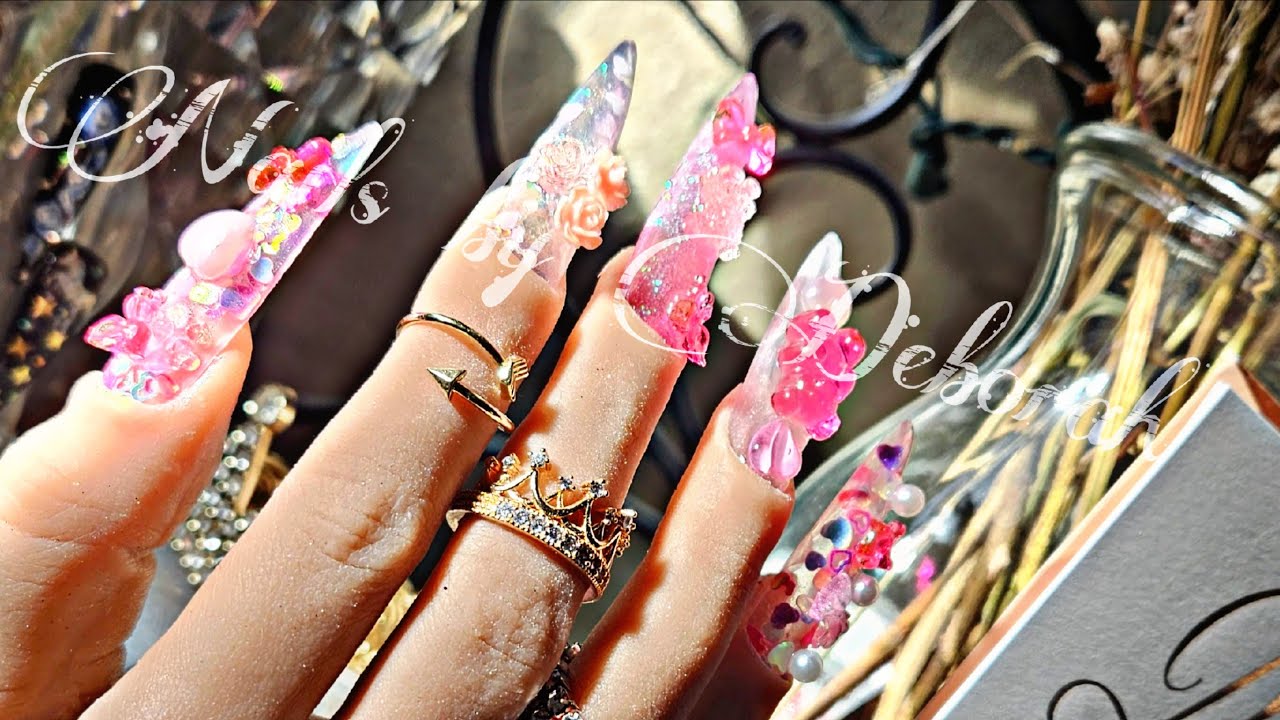 Acrylic Valentines Day Junk Nails #junknails #valentinesdaynails