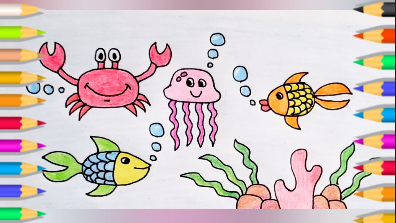 رسم قاع البحر 🌊 مع رسم حيوانات البحر 🦀🐟🐙رسم سهل وكيوت خطوة بخطوة / رسم سهل / تعليم رسم خطوة بخطوة