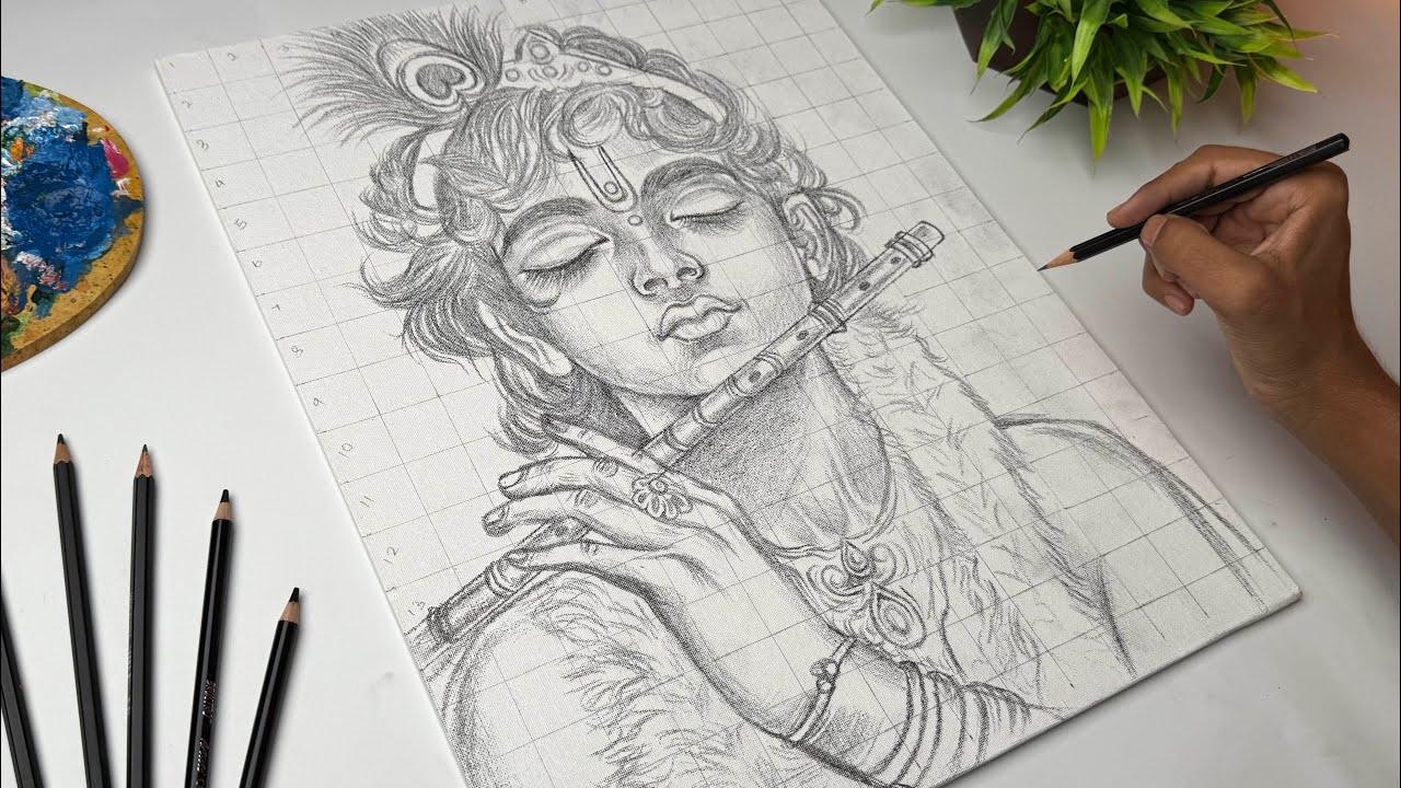How to Draw Shree Krishna Drawing, Janmashtami Drawing, Outline Tutorial Step by Step