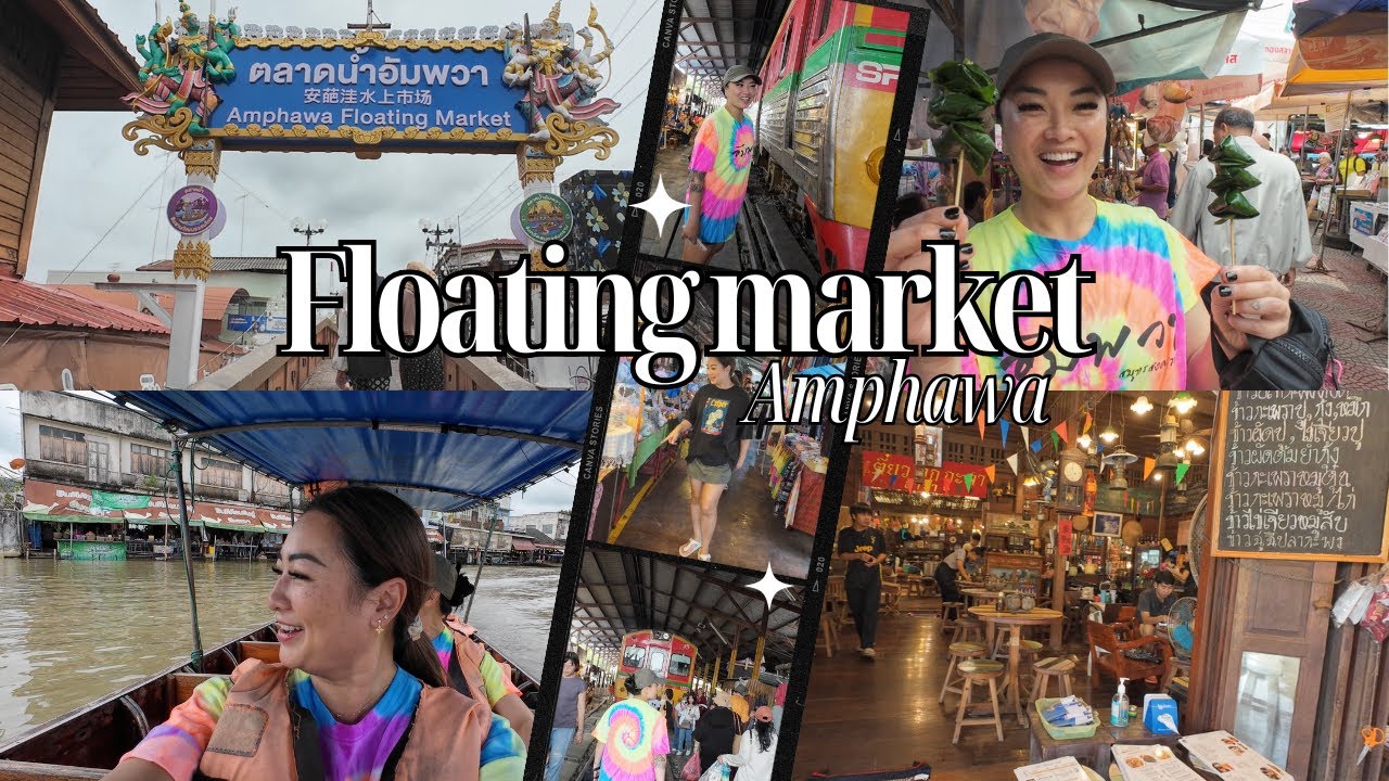 1,000 BAHT Food Challenge at Amphawa Floating Market & Railway Train Market FULL VLOG | JustSissi