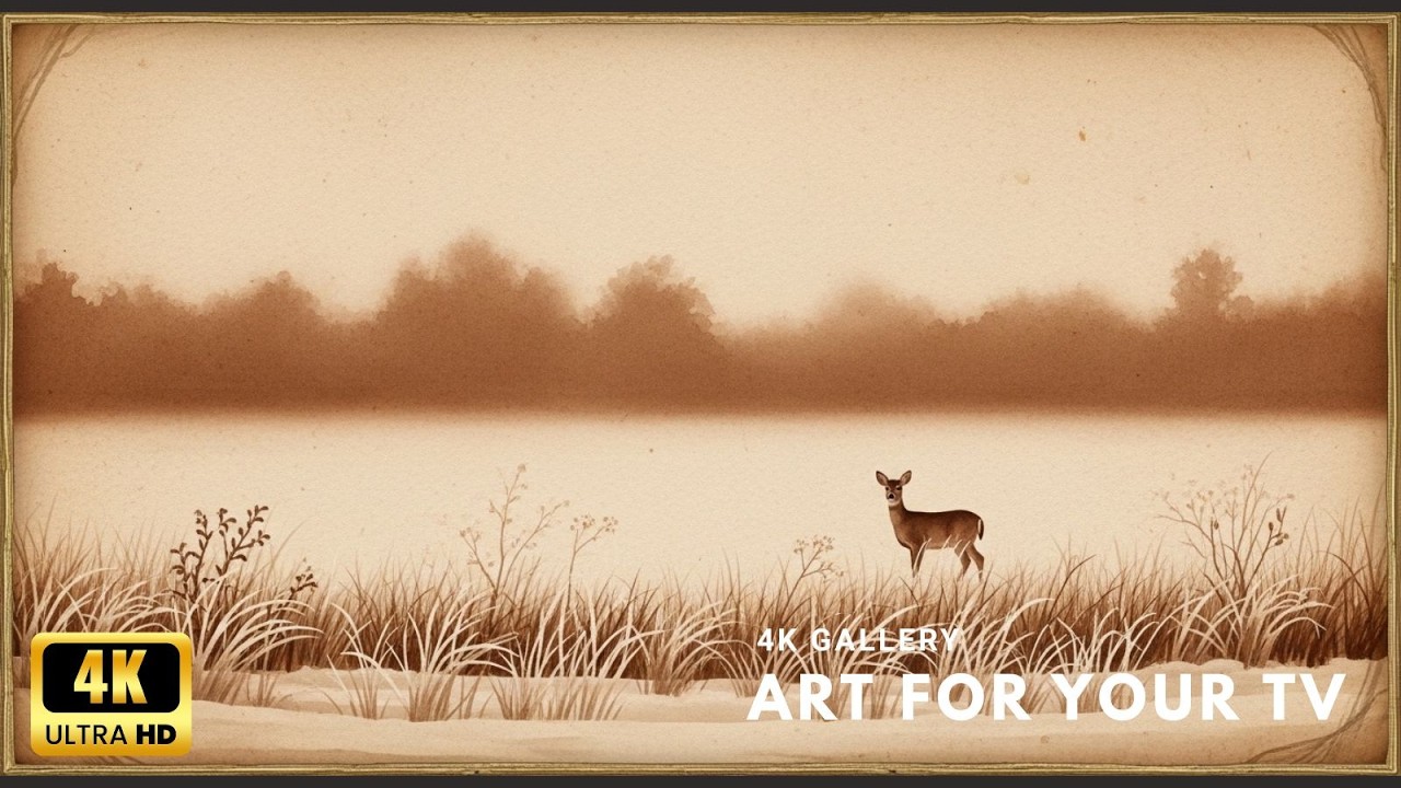 Sepia Countryside 4K TV Art | 2 Hour Antique Winter River | No Sound