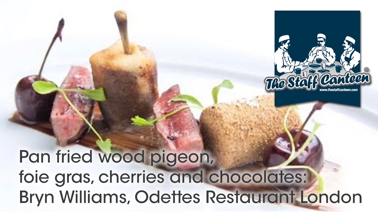 Pan fried wood pigeon, foie gras, cherries and chocolates: Bryn Williams, Odettes Restaurant London
