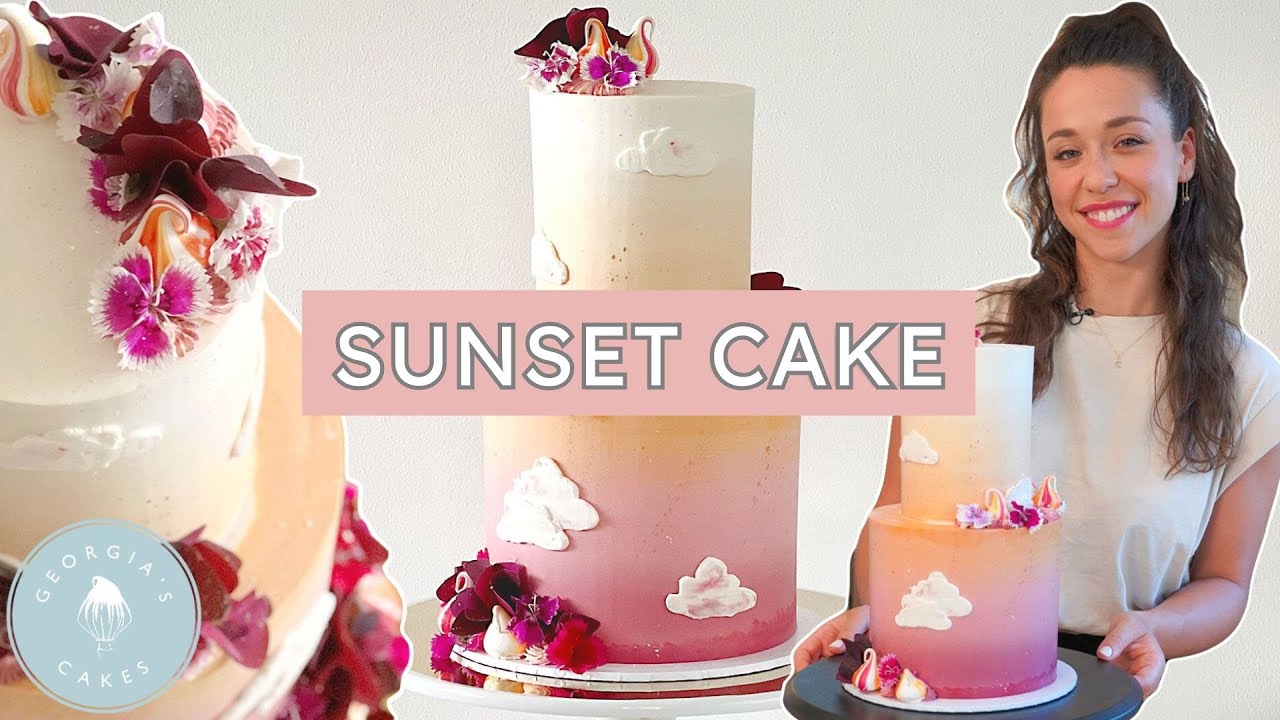 Ombre Sunset Cake with Buttercream Clouds | Georgia's Cakes