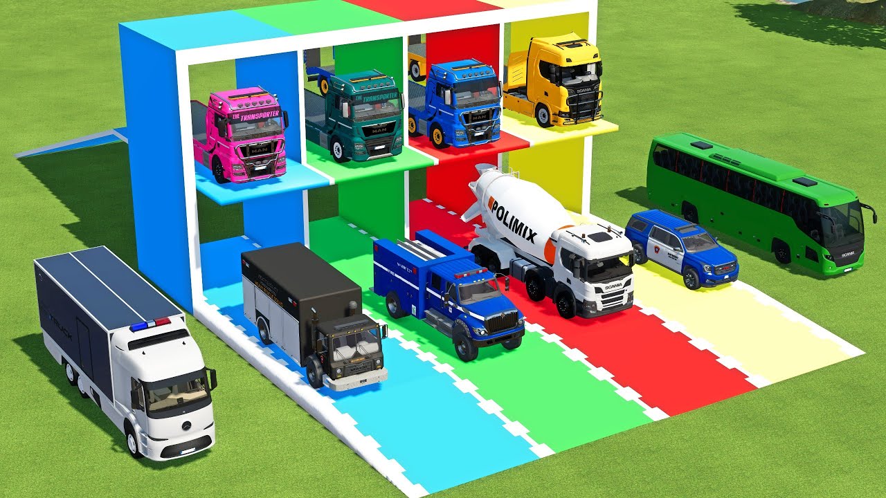 SCANIA BUS, POLIMIX CEMENT TRUCK, FIRE TRUCK, MERCEDES BOX & etc TRANSPORT WITH MAN & SCANIA TRUCK