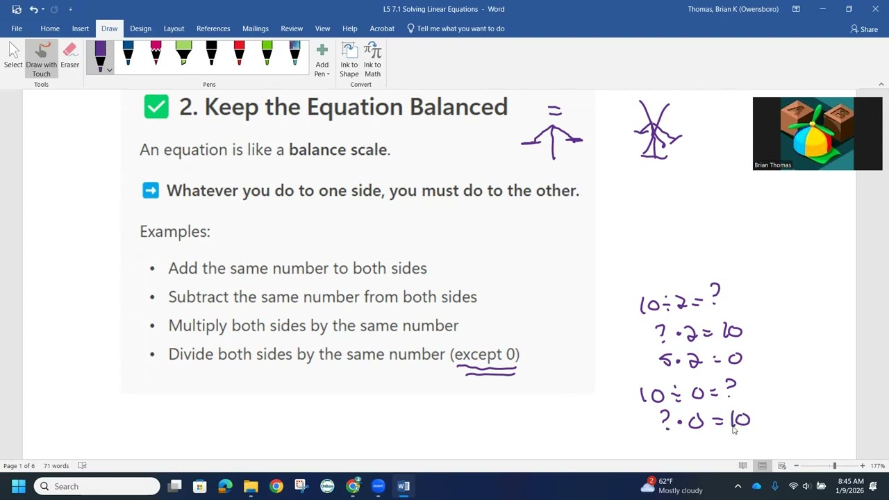 7.1 Solving Linear Equations Pt. 1