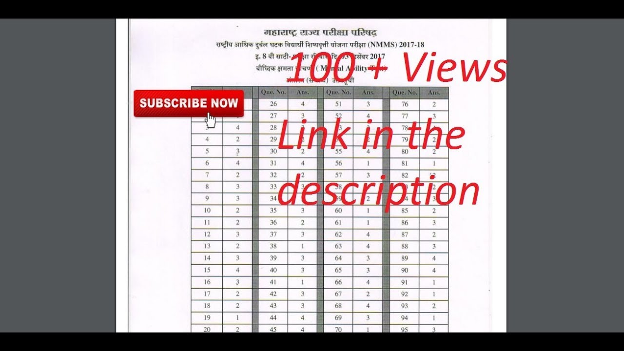NMMS maharashtra final answer key 2017-18