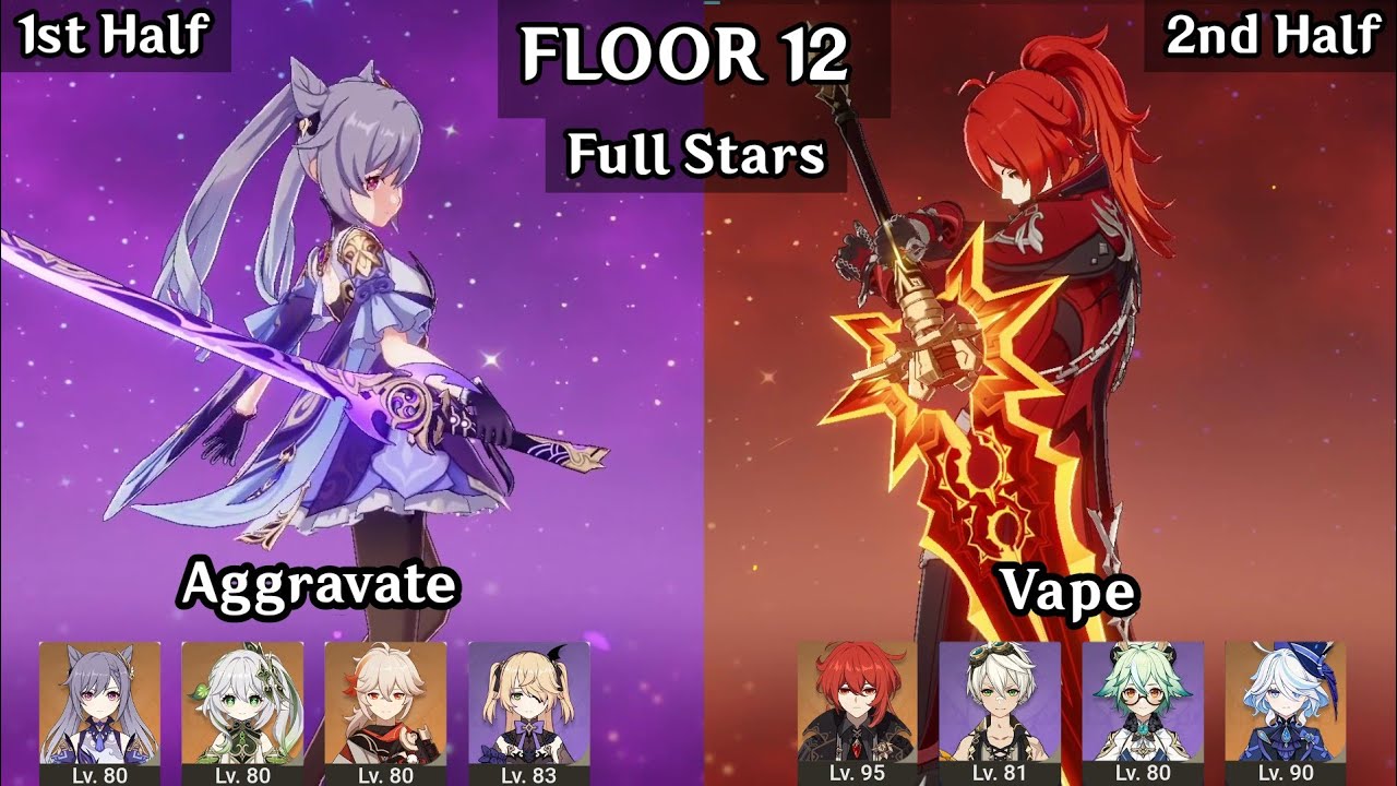 Keqing Aggravate + Diluc Vape | 6.1/6.2 Spiral Abyss Floor 12 9 Stars | Genshin Impact