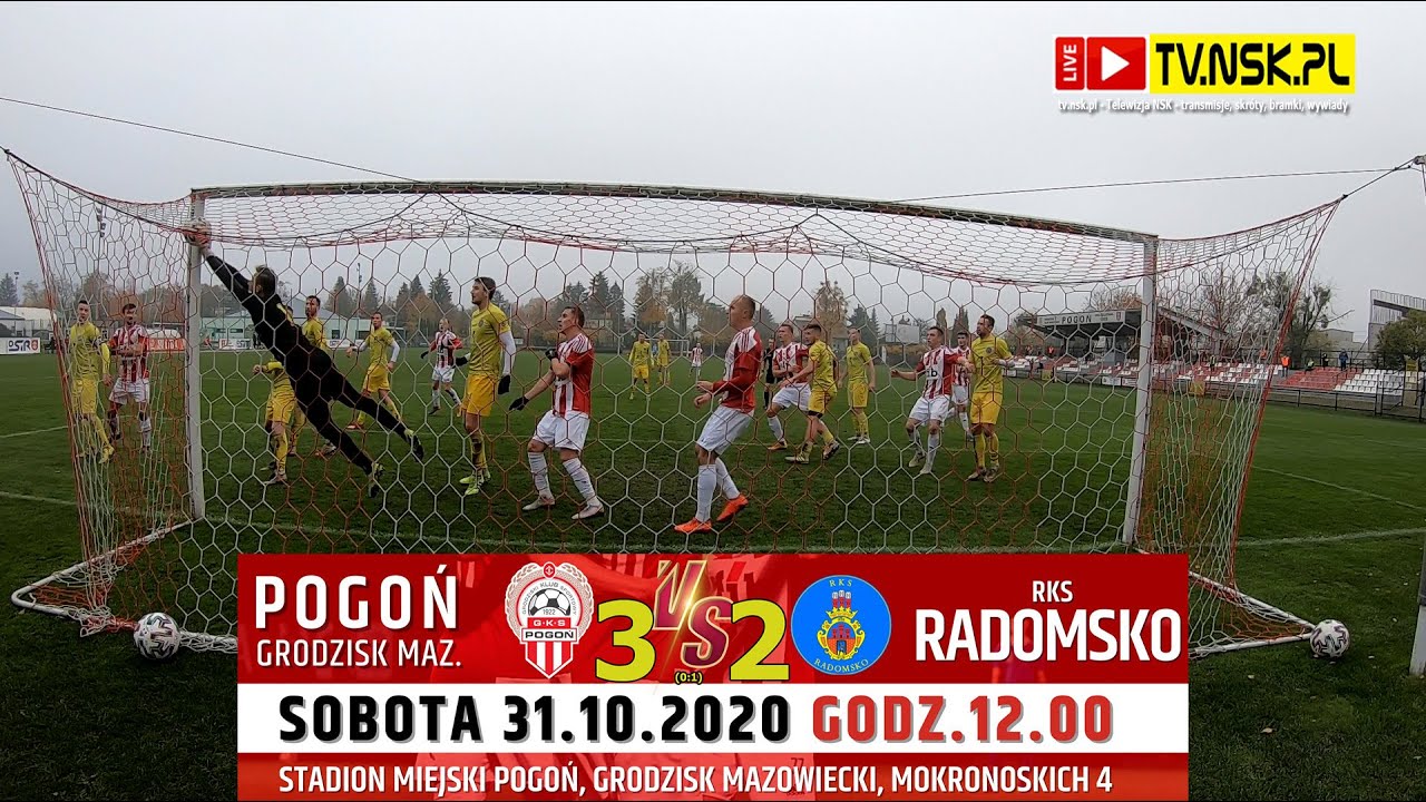 tv.nsk.pl 2020-10-31 Pogoń Grodzisk Mazowiecki - RKS Radomsko 3:2 (0:1) skrót meczu