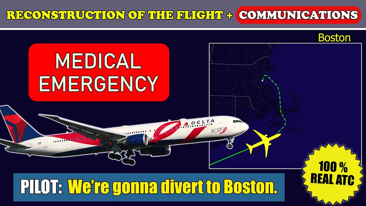 Medical emergency on board. Emergency diversion to Boston | Delta Boeing 767-400 | Boston, Real ATC