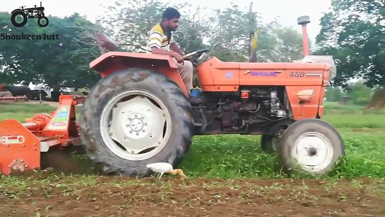 Fiat 480 Tractor Working With Rotavator In Grossy Fields