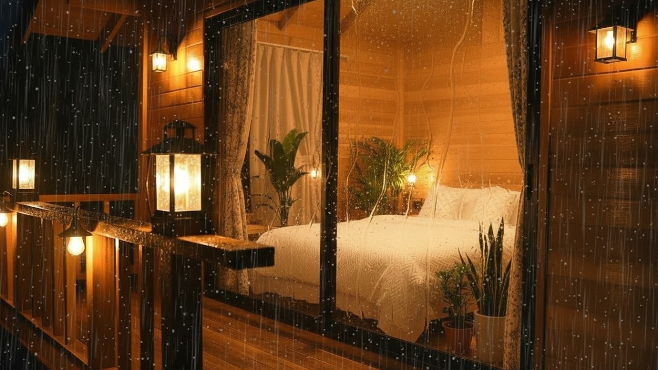Night Rain Sounds in a Forest Cabin Room (No Ads) | Calm Ambience for Deep Sleep