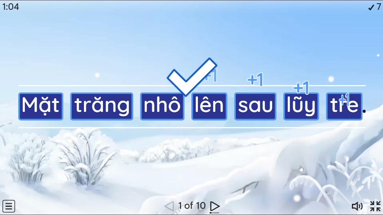 Hành trang lớp 2-Game hay tiếng Việt-Luyện tập Câu-Em sắp xếp các từ sau thành câu hoàn chỉnh