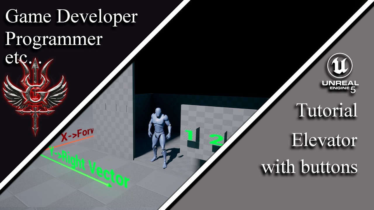 Unreal Engine 5. Blueprints.  Elevator with interactive buttons.