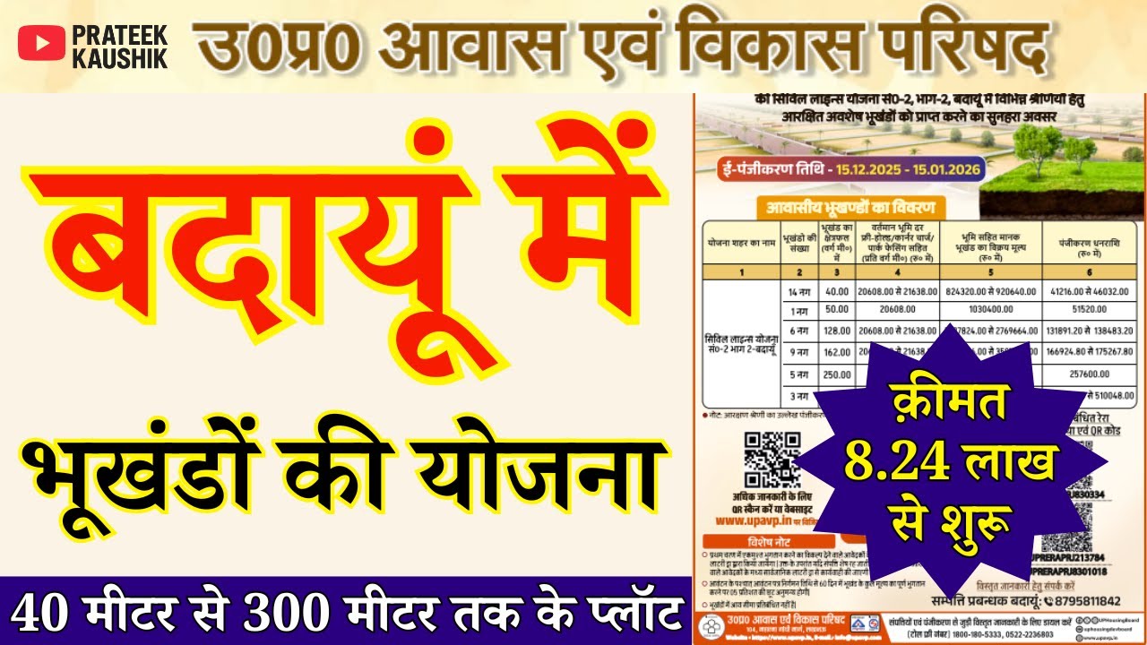 Uttar Pradesh Awas Vikas Parishad UPAVP Badaun Plots Yojana | New Plot Scheme 2025-26 in UP
