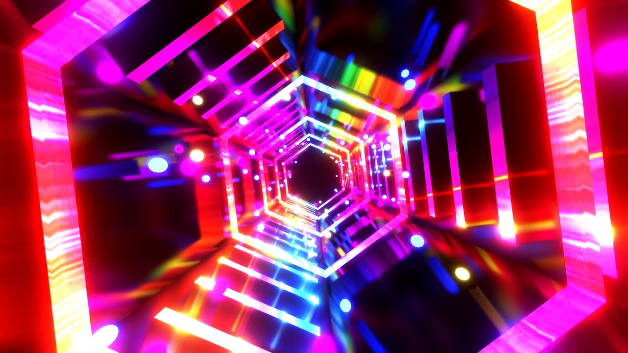 4K Abstract Fast Moving Rotating Hexagon Light Tunnel Black Screen Relaxing Neon Lights Video