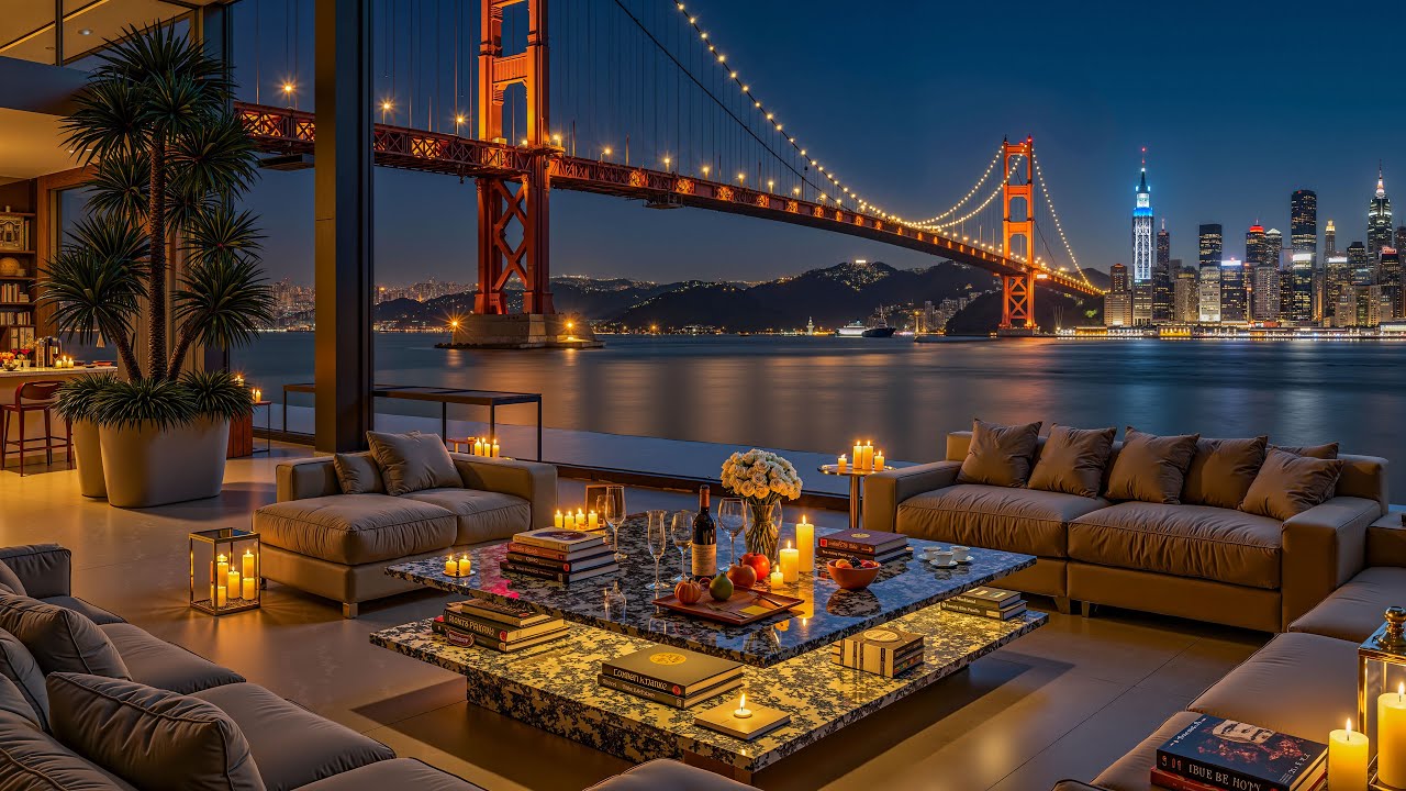 Golden Gate Bridge Night Jazz | Smooth Jazz Piano in a Luxury Apartment for Peaceful Relaxation