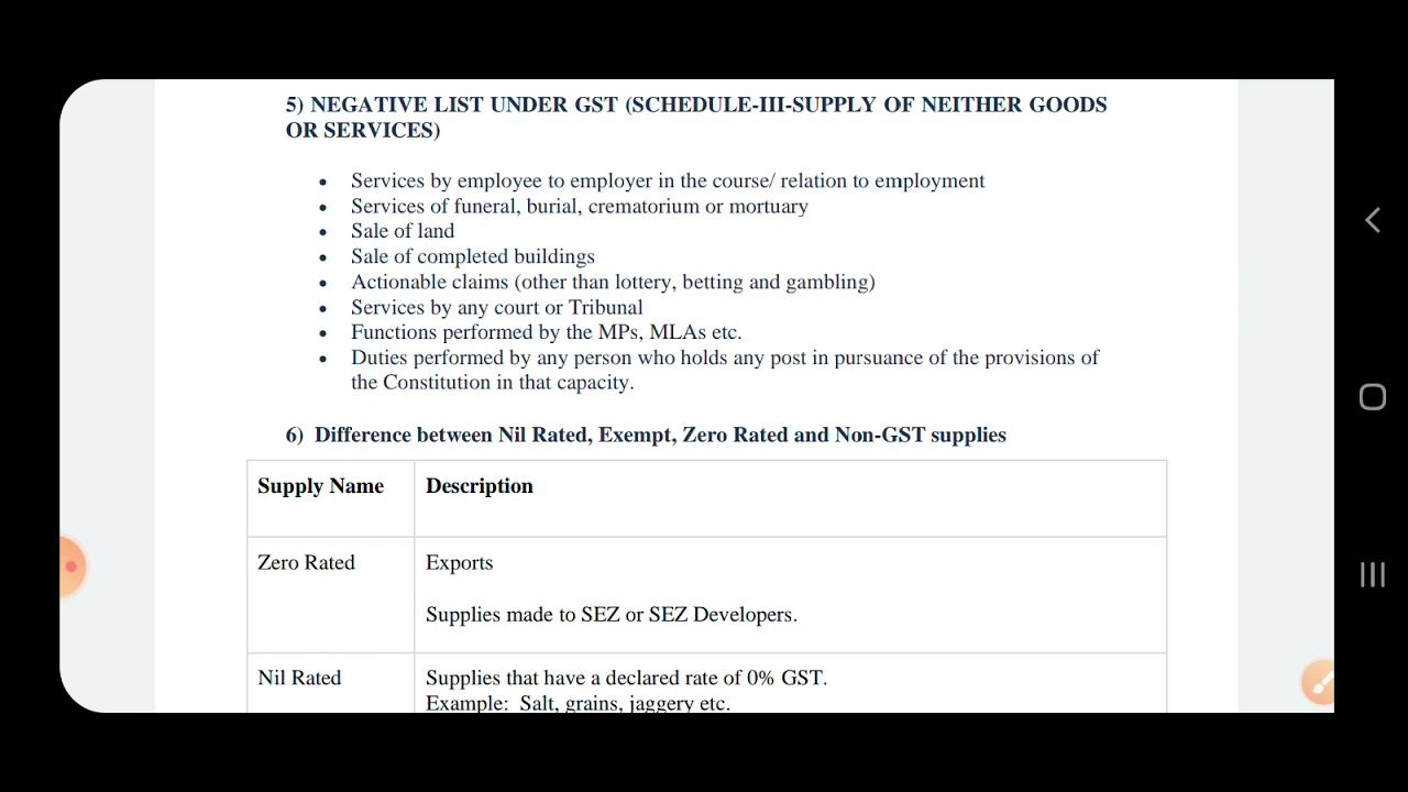 Negative list under GST (schedule-3 supply of neither goods or services