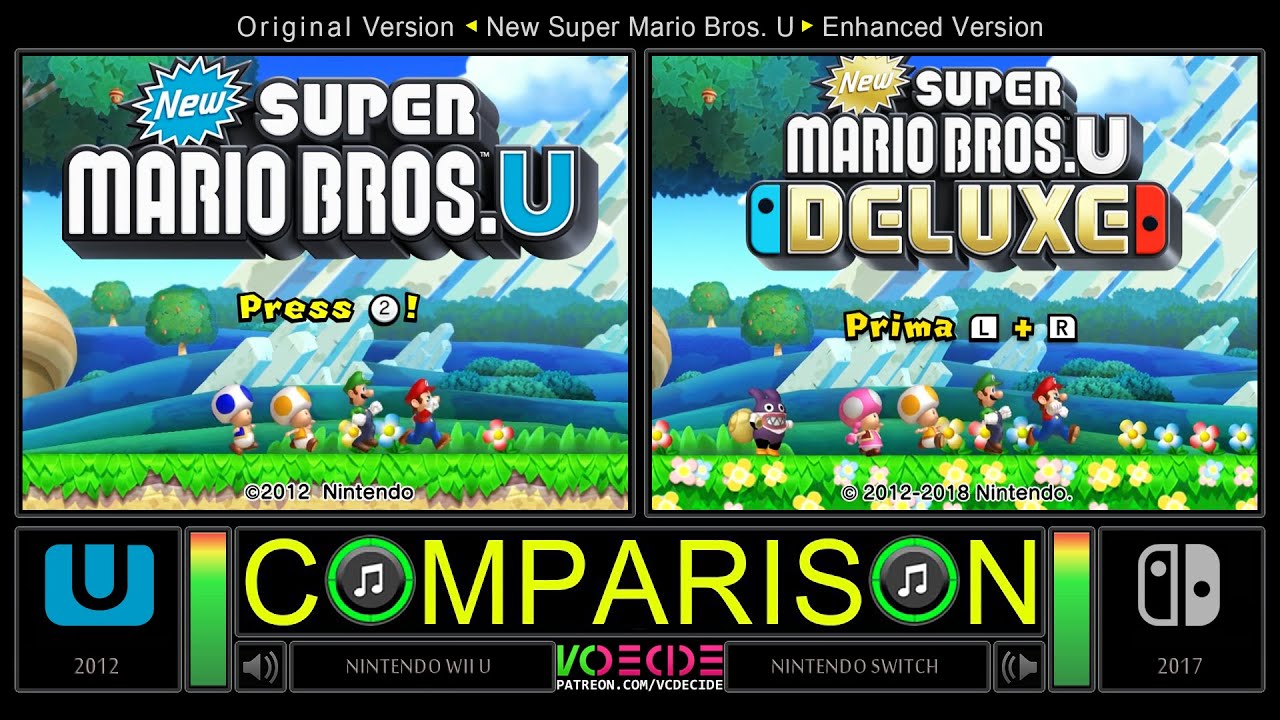 Wii U vs Switch (New Super Mario Bros. U) Side by Side Comparison - HD 60 fps
