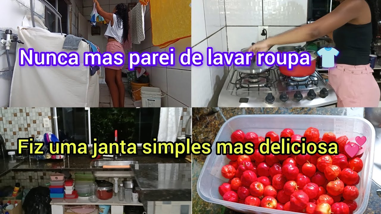 Acumulei muita roupa 👕 muitos dia de  chuva🌧️| fiz um jantar simples 💞| colhi muita acerola 🍒